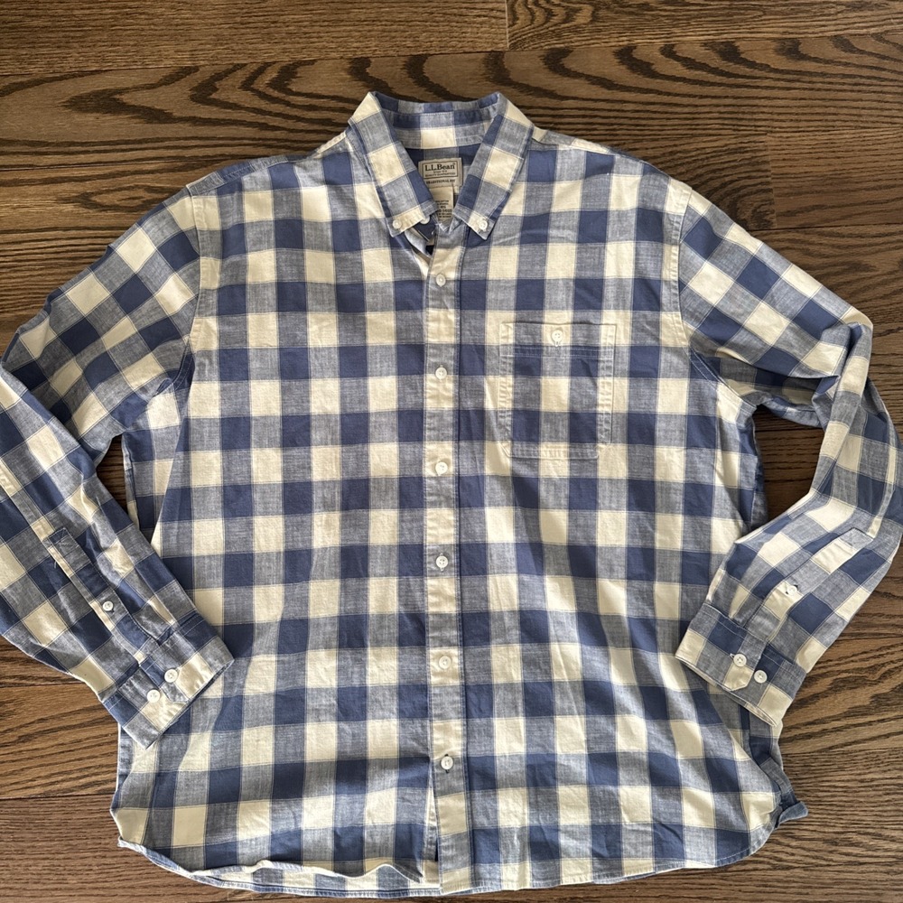 LL Bean Mens Traditional Fit Long Sleeve Gingham Button Down Shirt Large